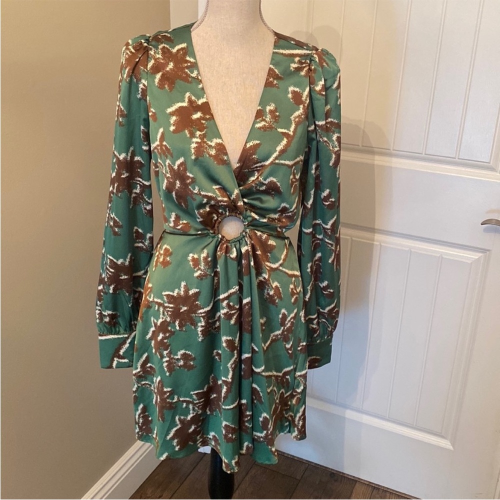 TCEC o ring cutout Floral Green and Brown Women's Dress size M